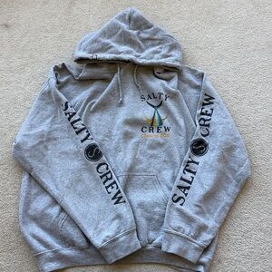 Salty Crew Heather Gray Sweatshirt with Yellow & Teal Tuna Tail Graphic